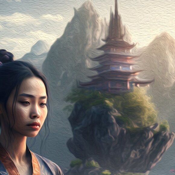 8x10 Woman Meditating Gorgeous‎ Landscape Fantasy Art Oil Painting Print - Picture 5 of 7